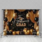 Aperturee - Aperturee Black Gold Balloons Gifts Congrats Grad Backdrop